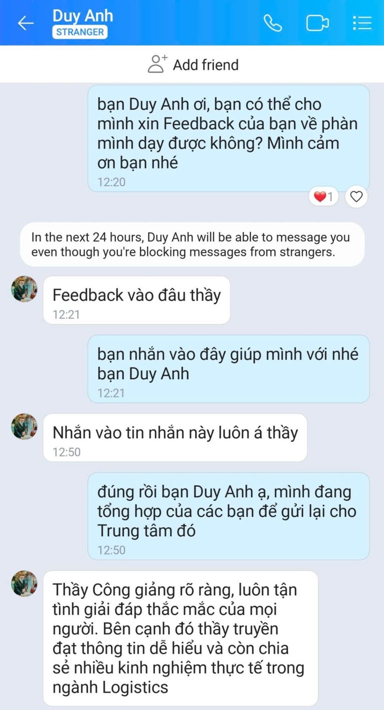Tin nhắn Zalo - học viên GREENTRI chia sẻ cảm nhận về khóa học (2)