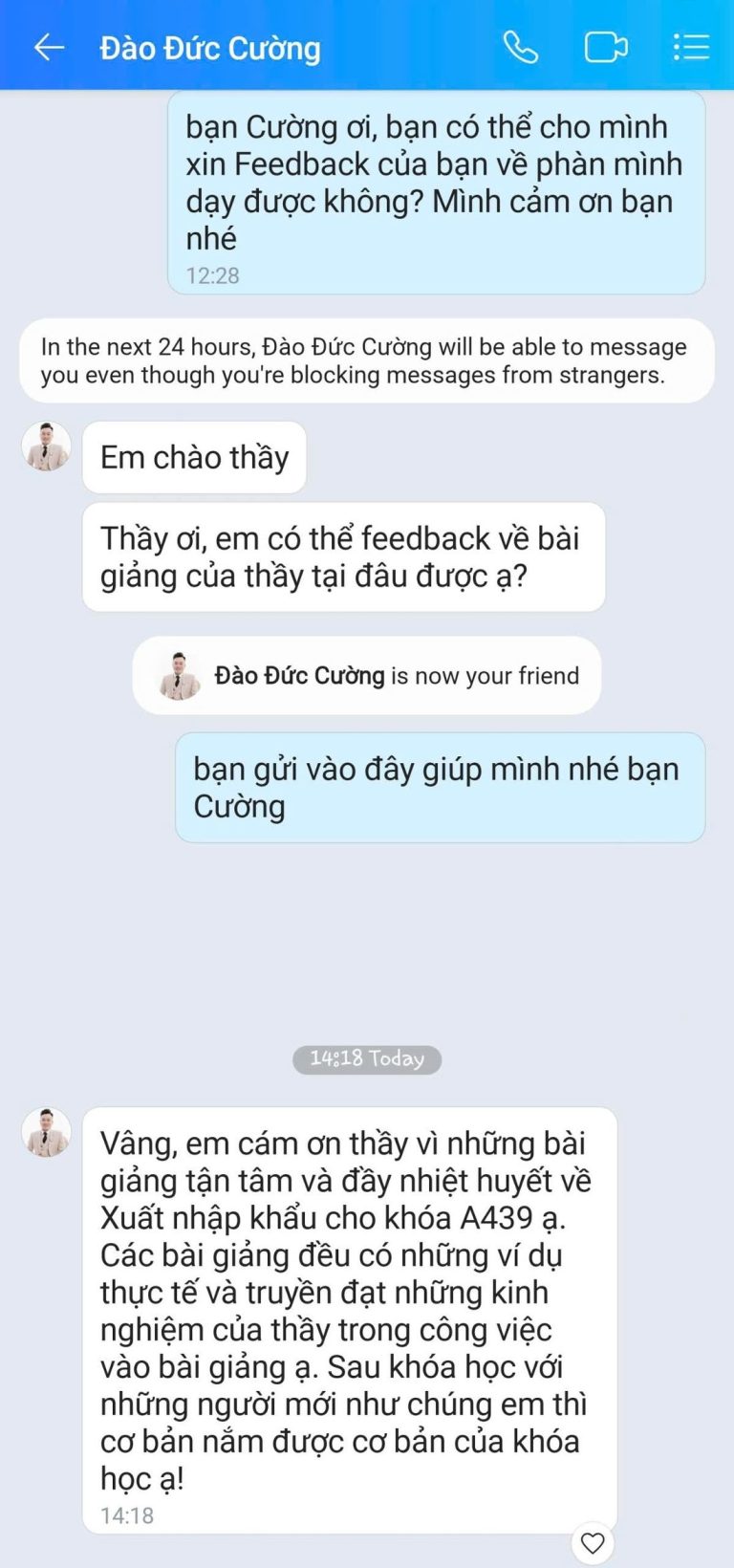 Tin nhắn Zalo - học viên GREENTRI chia sẻ cảm nhận về khóa học (3)