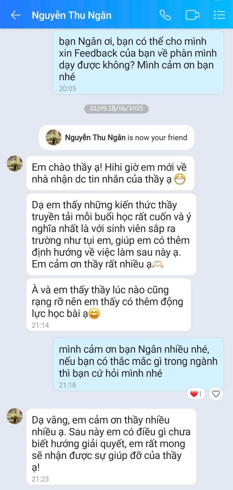 Tin nhắn Zalo - học viên GREENTRI chia sẻ cảm nhận về khóa học (4)