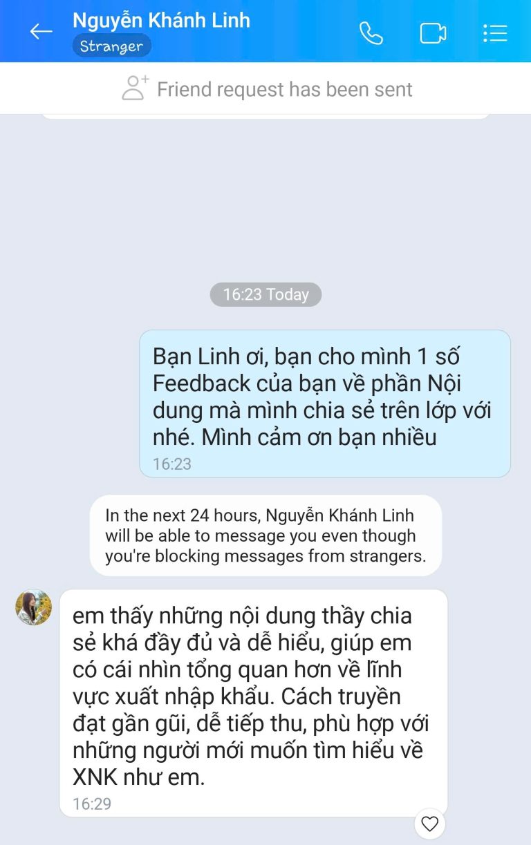 Feedback học viên Zalo 49 - tin nhắn phản hồi của học viên