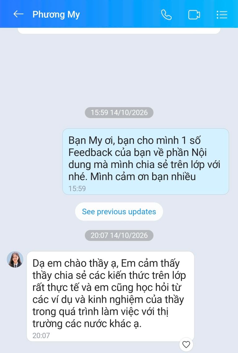 Feedback học viên Zalo 57 - tin nhắn phản hồi của học viên