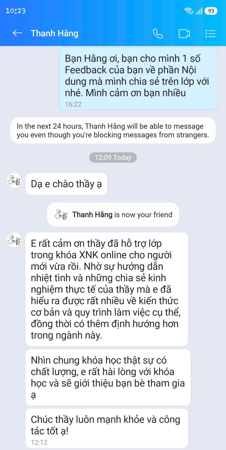 Feedback học viên Zalo 58 - tin nhắn phản hồi của học viên