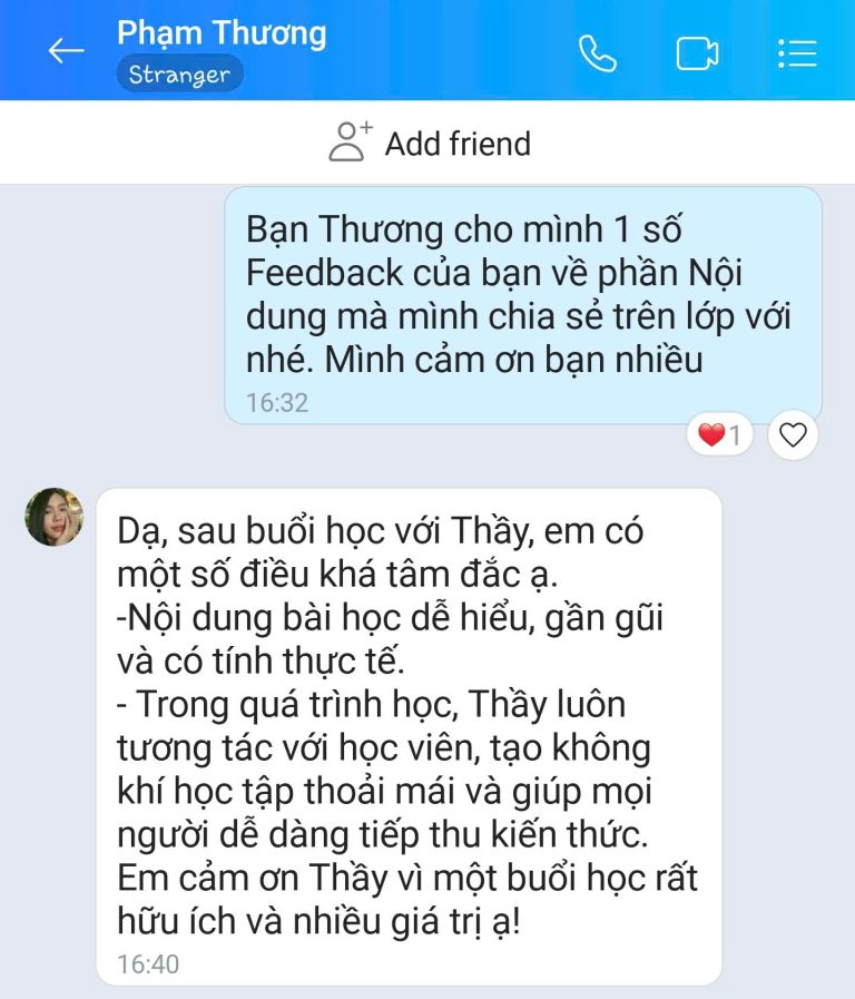 Feedback học viên Zalo 75 - tin nhắn phản hồi của học viên