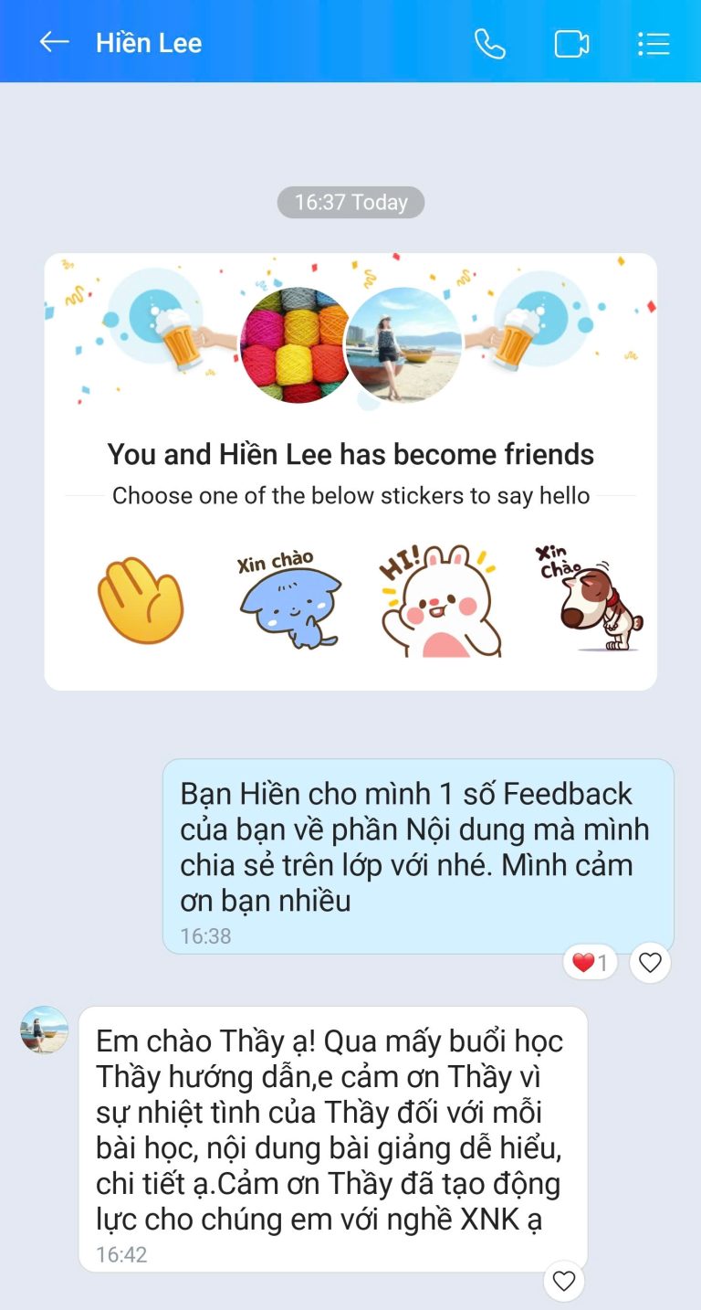 Feedback học viên Zalo 77 - tin nhắn phản hồi của học viên