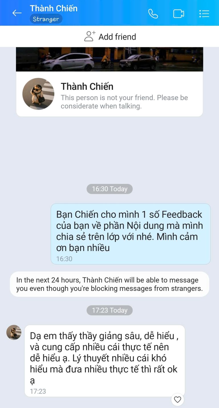 Feedback học viên Zalo 80 - tin nhắn phản hồi của học viên